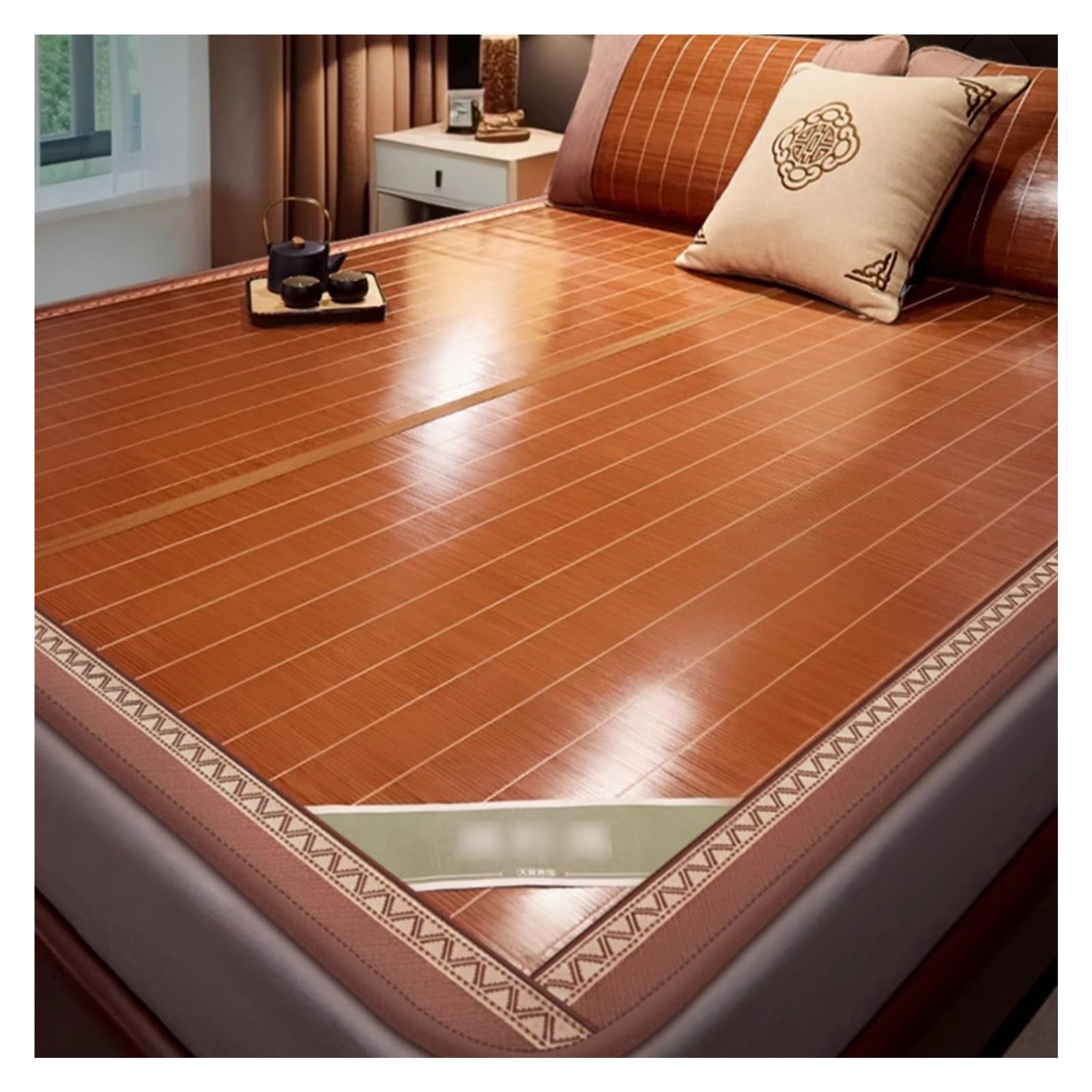 Summer Bamboo Cooling Sleeping Mat Mattress,Foldable Bed Sheet Topper Pad Cushion with Ice Silk Pillowcase,Single Twin Queen Size Double-Sided Air Conditioning Mat-Breathable(135x195cm)
