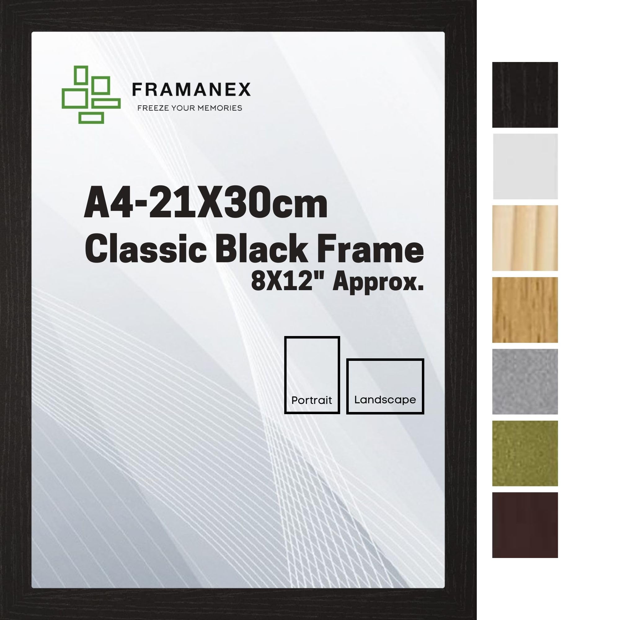FRAMANEX Modern Dome Shape Frames | Black Colour A4 Picture Photo Poster Frames | A4 Rectangle Picture Frame | Beautify Your Walls with SD Mold Wood Finish Photo Frame
