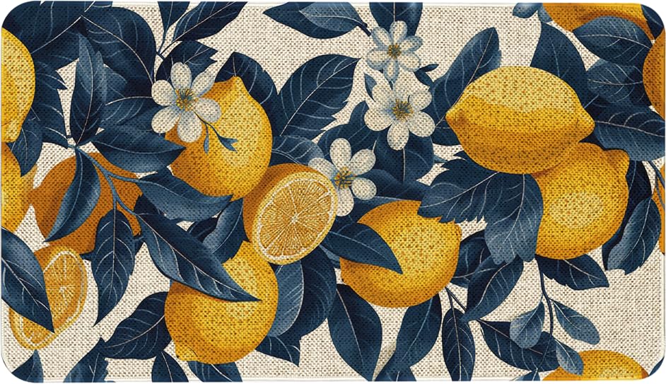 Mloabuc® Lemon Decorative Kitchen Mats, Lemon Door Mat Creative Decorative Burlap Welcome Floor Laundry Room Rug Switch Mat for Outdoor 17 x 30 in