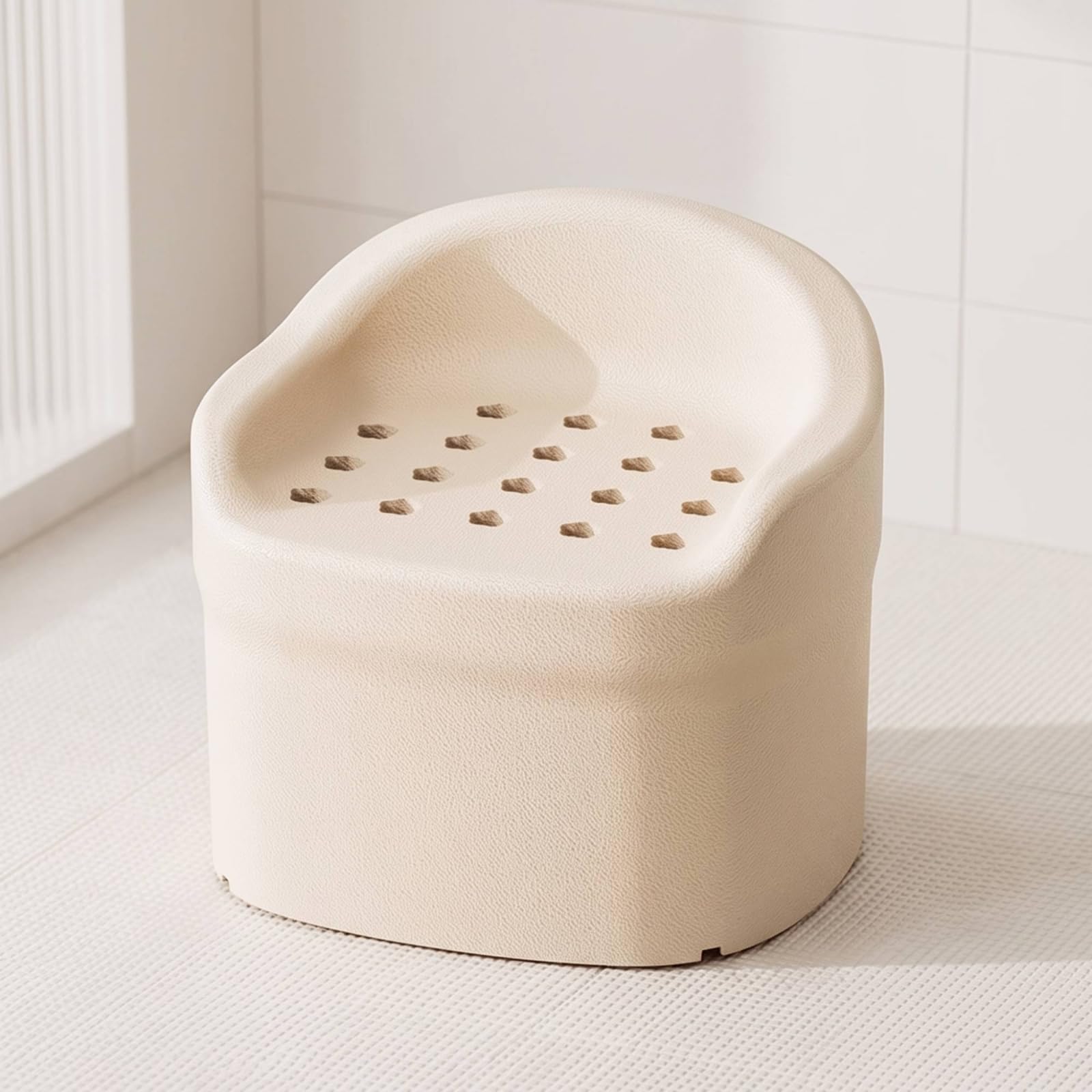 Sgabello da Doccia con Schienale Impermeabile Sgabello da Bagno con Schienale Antiscivolo Sedia Doccia Fori di Drenaggio per le Persone Anziane, Grigio