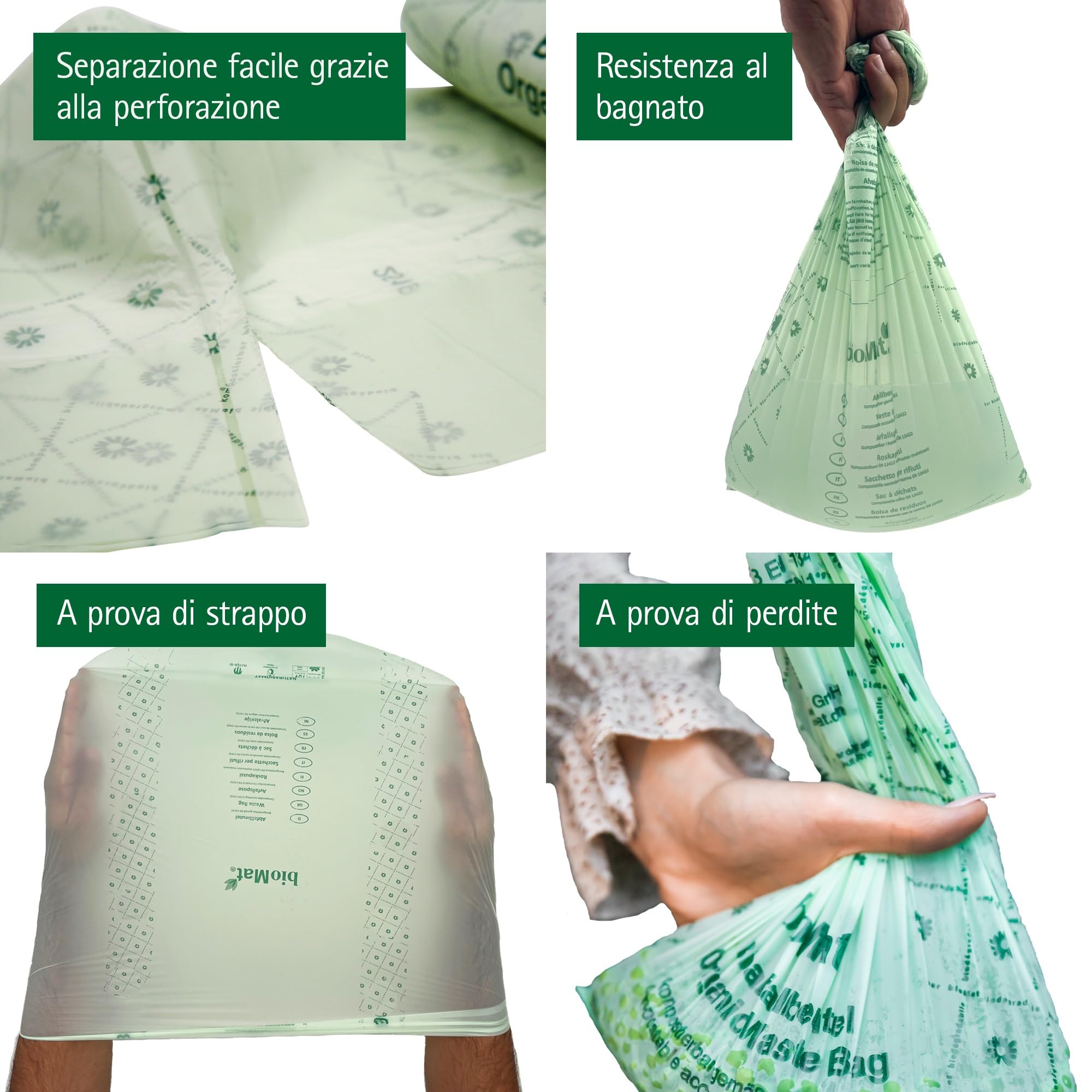 bioMat Sacchi per la Spazzatura 240l Compostabili, 100 Sacchi per Bidone dell’ Umido, Bidone per Rifiuti Residui, Qualità Premium, Neutrali dal Punto di Vista Climatico, Made in Germany