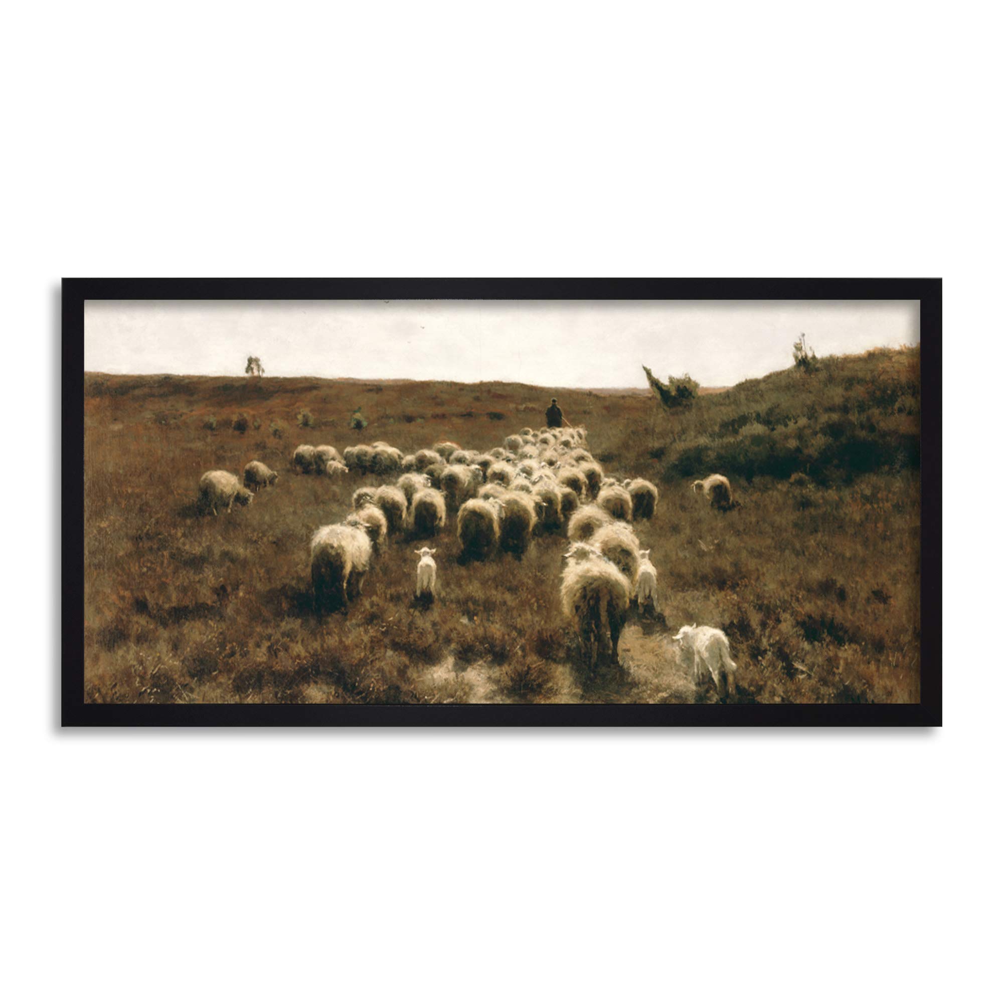 Anton Mauve The Return Of The Flock Laren Long Framed Art Print Wall Poster 25x12 inch