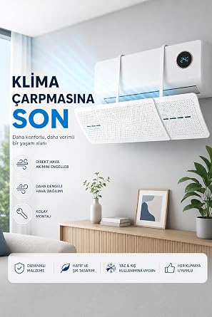Ayarlanabilir Klima Yönlendirici Aparat 56-95 cm |Hava Yönlendirici Deflektör | Rüzgar Önleyici | Split Klima Uyumlu | Delmeden Kolay Montaj