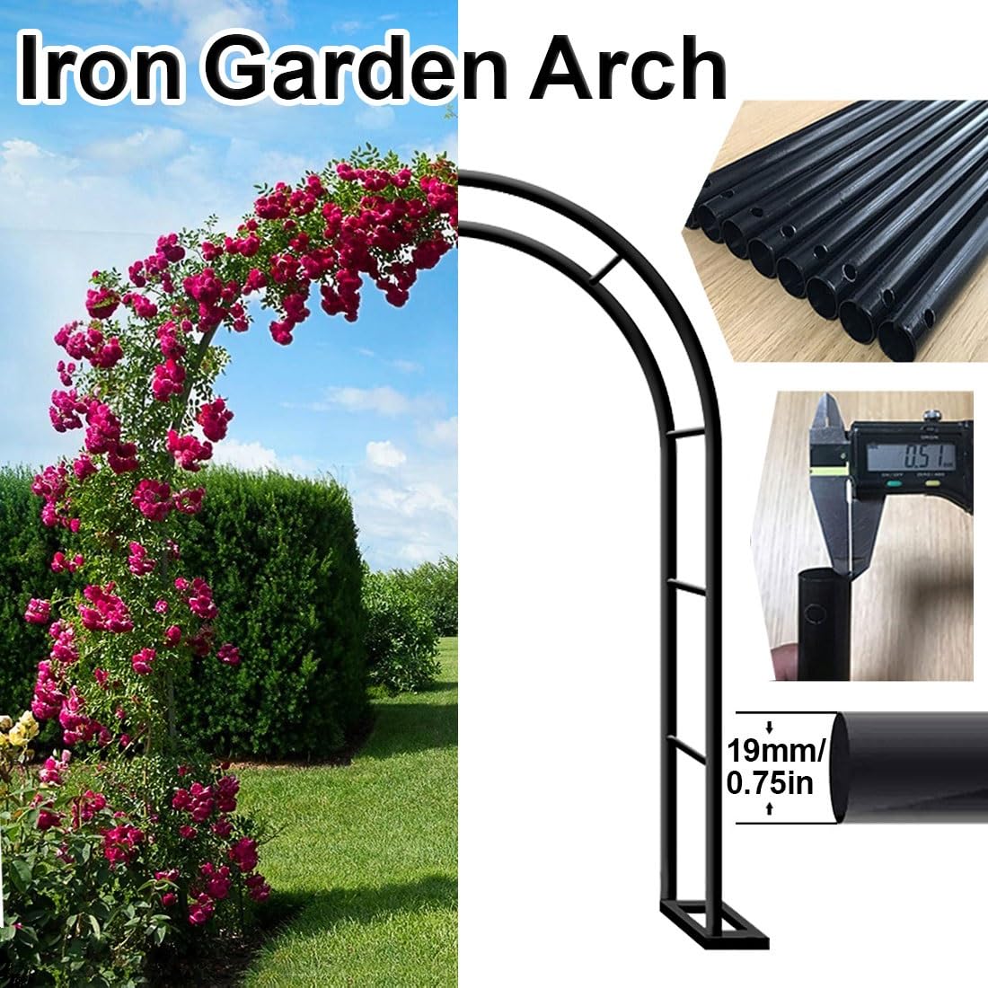 Arco da giardino in metallo resistente per piante rampicanti, 2,0 m/2,2 m/2,3 m, supporto per pergolato per rose, viti e tralicci, pergola durevole in nero/bianco/bronzo/verde scuro (L140 x P 40 x A