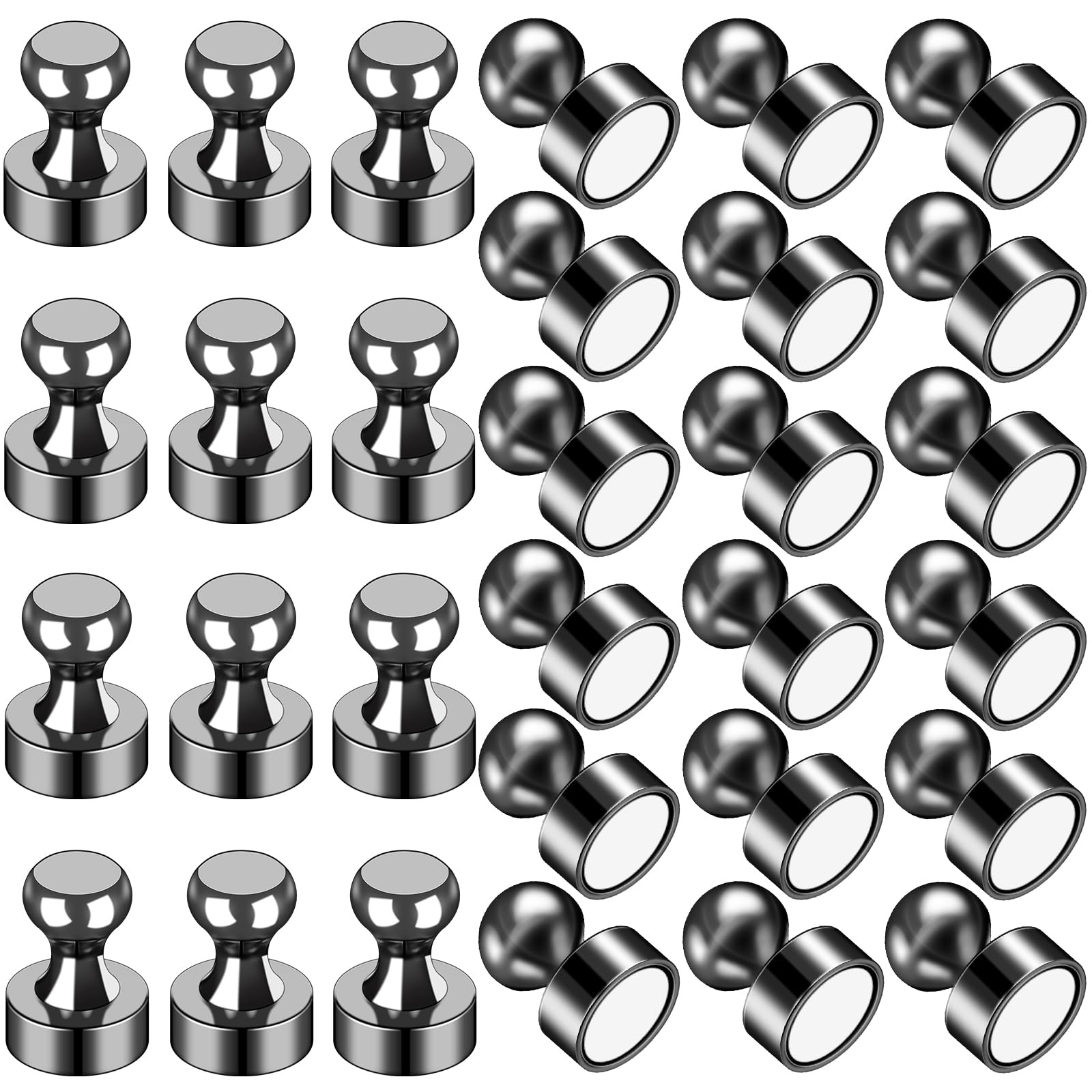LOVIMAG 30Pcs Fridge Magnets Small Refrigerator Magnets, Black Neodymium Magnets for Whiteboard Strong Fridge Magnets Adult, Push Pin Magnets for Kitchen, Office, Classroom, Picture, Locker
