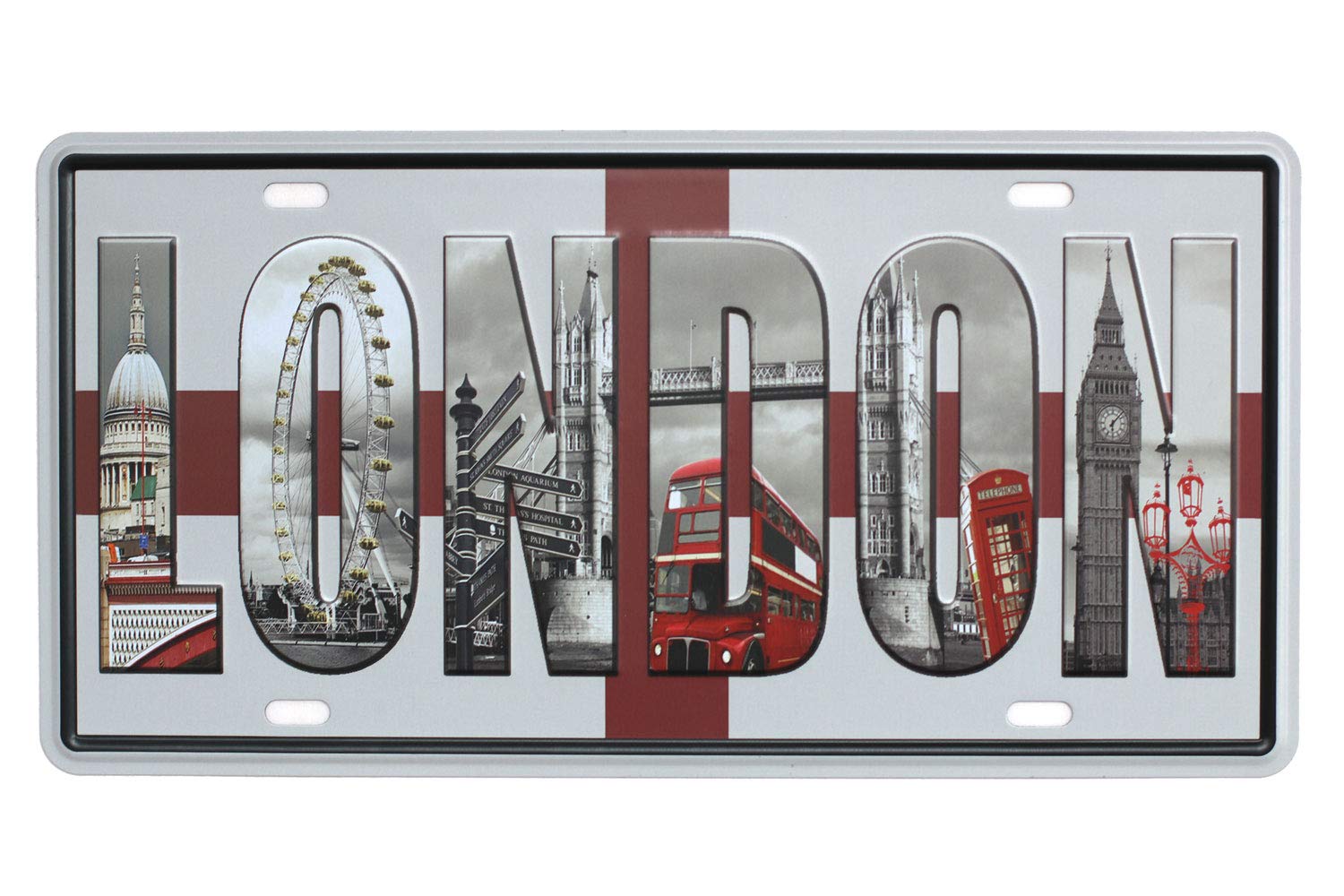 Hioni London Metal Tin Sign Embossed Tag Auto License Plate Vintage Wall Decor Art Plaque