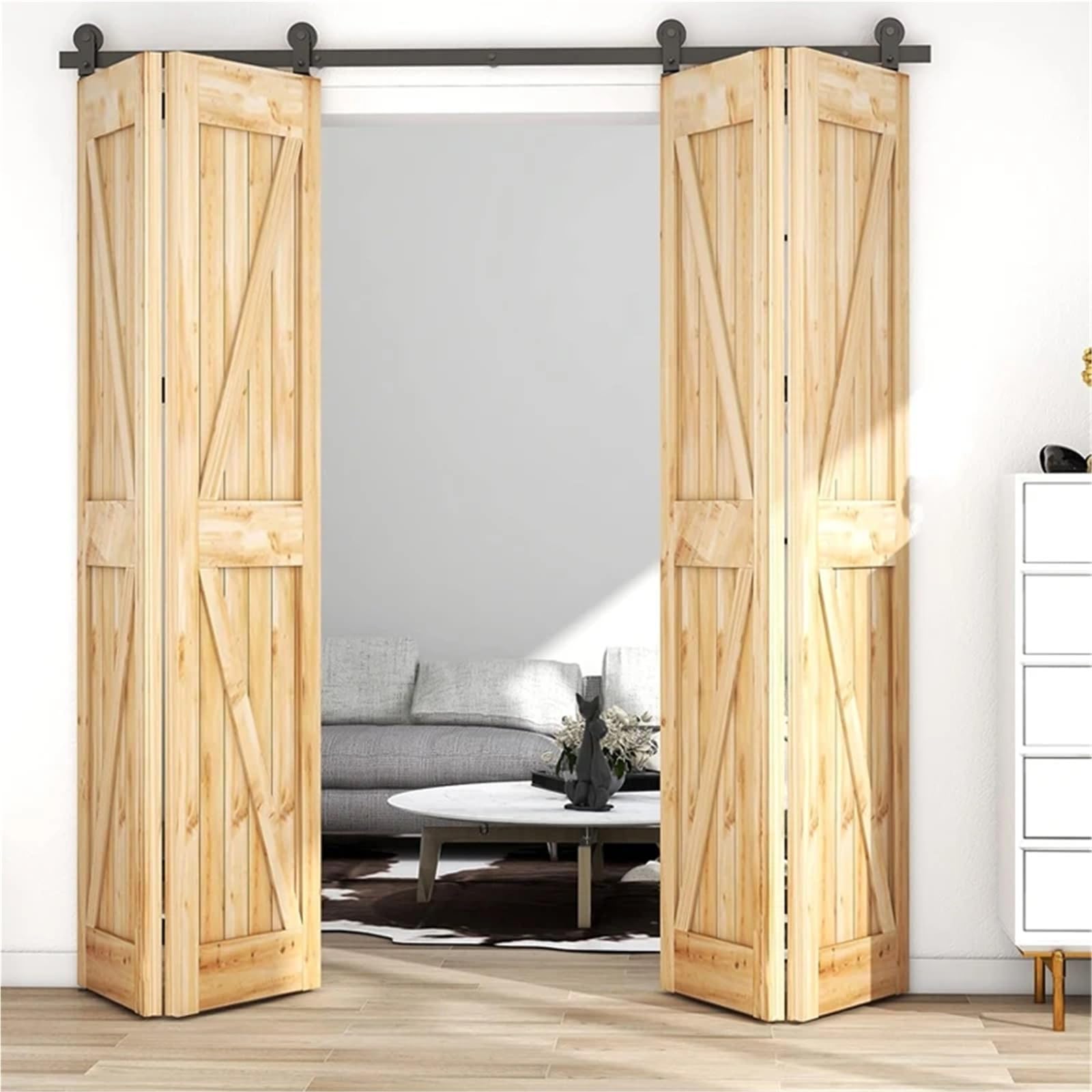 Zestaw okuć do drzwi przesuwnych składanych 3,3-8 stóp, wytrzymały, do 4 drzwi(6.6FT Rail Kit)