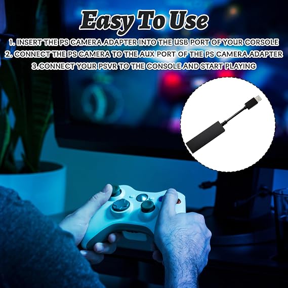 PSVR Converter Cable Adapter for PS5 Camera Console USB Port, Lightweight and Portable Converter USBA Camera USB for Playing PS VR PS4/5 (Black)