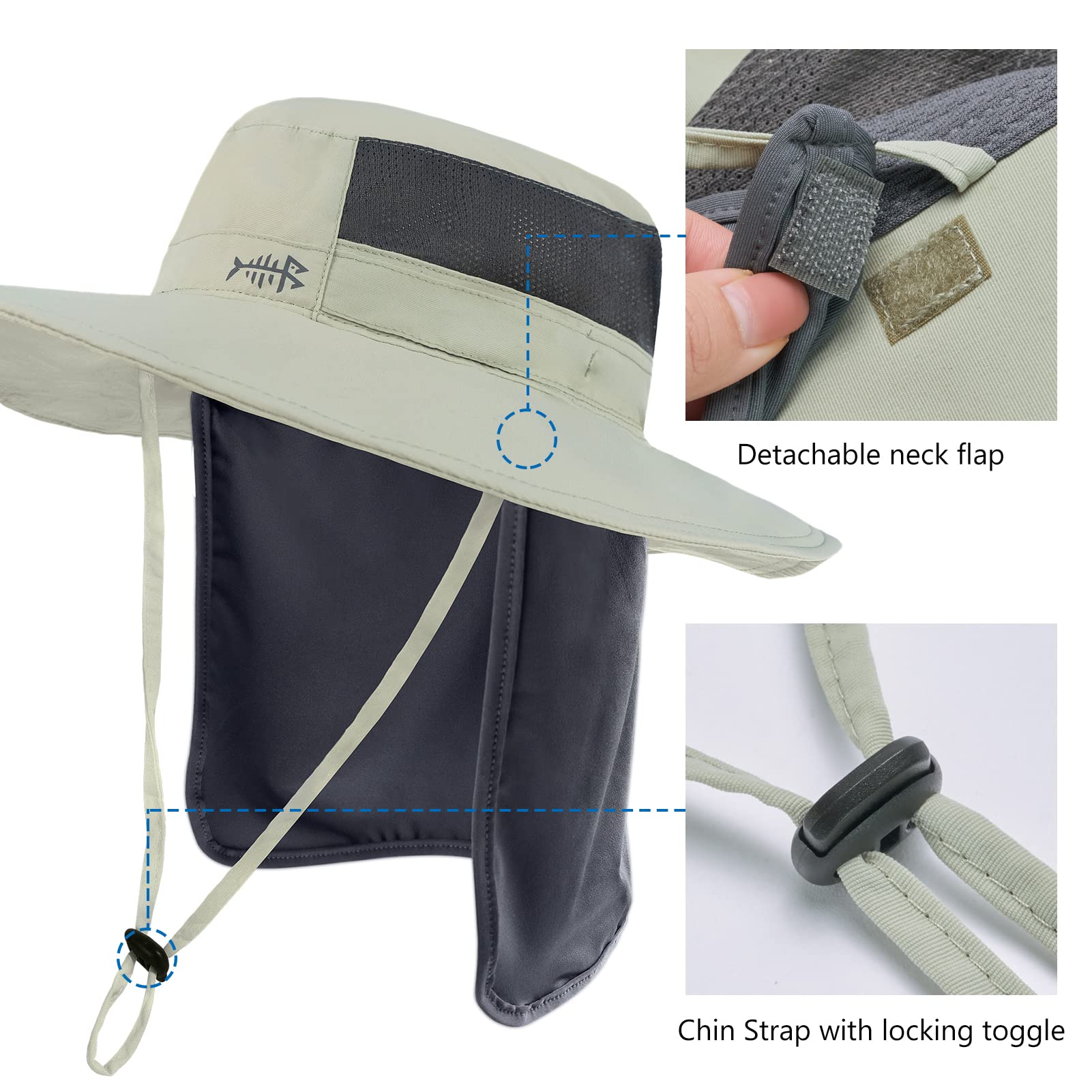 Bassdash UPF 50+ Sombrero de Pesca Solar Resistente al Agua con Solapa de Cuello Desmontable — view 4