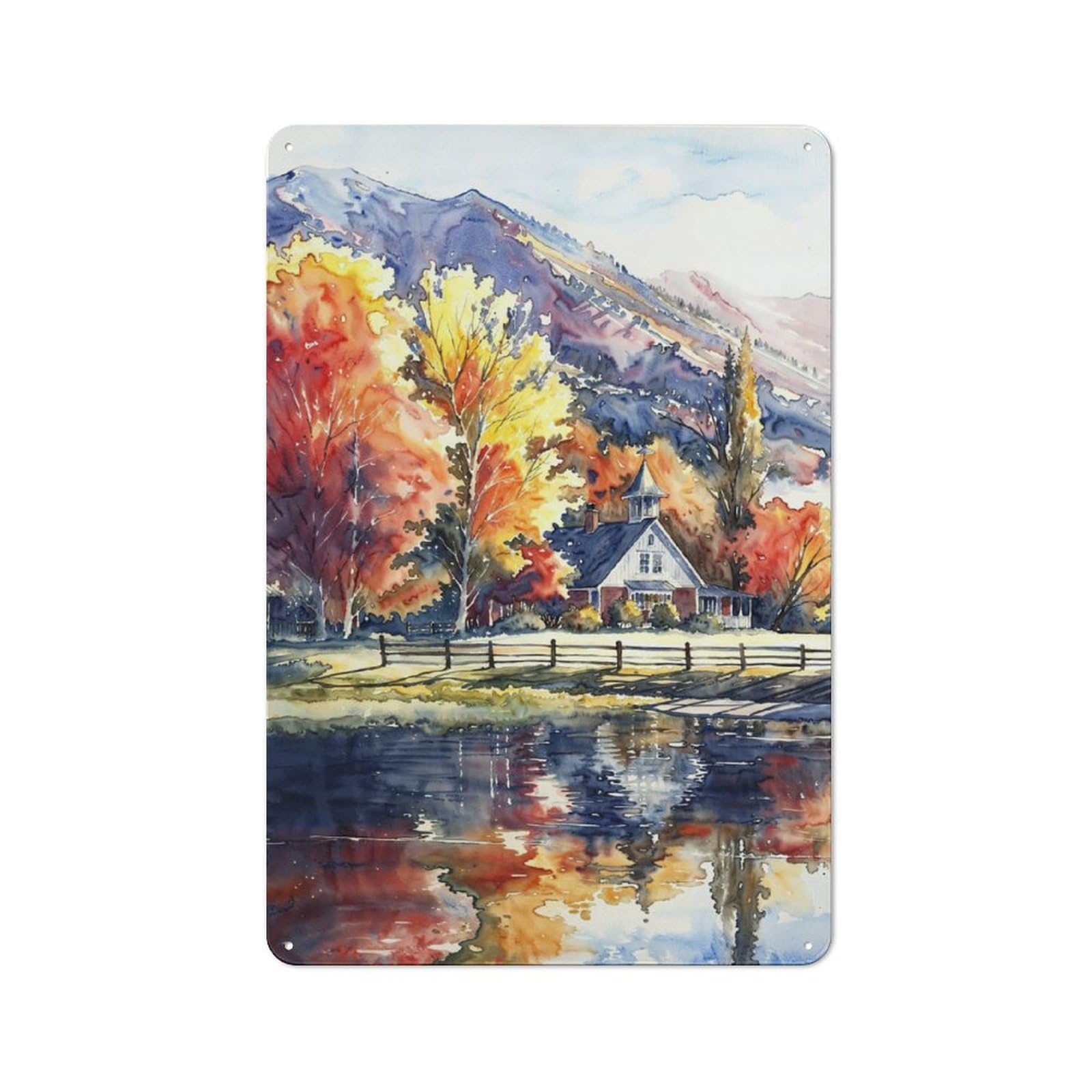 Junmoney Fiery Foliage Manor Tin Wall Plaque 30X20cm With For Dining Room Or Kitchen, For Vintage Wall Decor Fans, For Themed Room Decoration