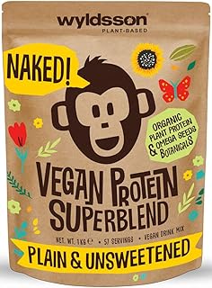 Naked Vegan Protein Powder Super Blend (1kg - 57 Servings) Unsweetened, with Vital Minerals, Organic Plant Based Protein with Omega Blend & Botanical Essentials, Dairy Free, Plain & Unflavoured 1kg