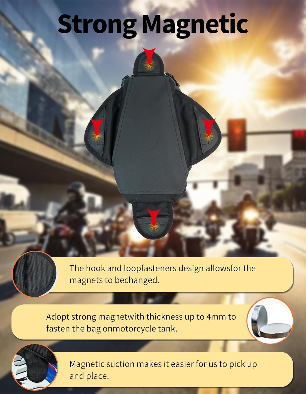 Motorcycle Tank Bag Universal Waterproof Oxford Fabric with Strong Magnetic，Magnetic Tank Bag, fits Harley Davidson, Indian, Honda, Yamaha, Suzuki and more