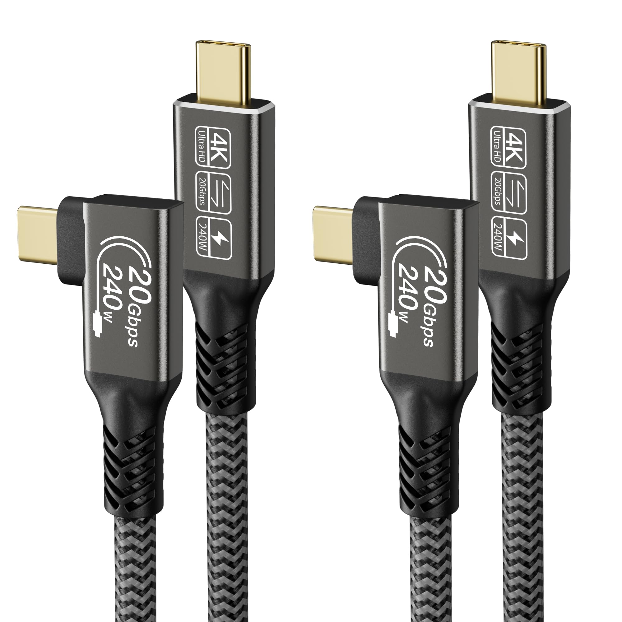CAKOBLE cavo usb type-c 0,5 mt,[2Pezzi 0.5M] cavo usb c 3.2 20Gbps trasmissione dei dati,usb c 240w ricarica rapida,Video 4K@144Hz usb c 90 gradi Per Laptop, smartphone, Monitor,docking station,VR
