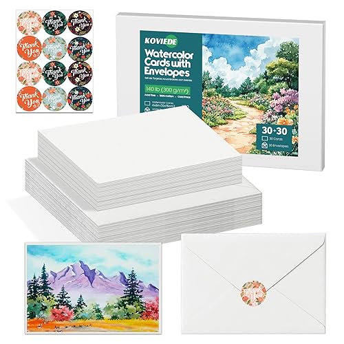 30 Pack Blank Watercolor Cards with Envelopes 4 x 6