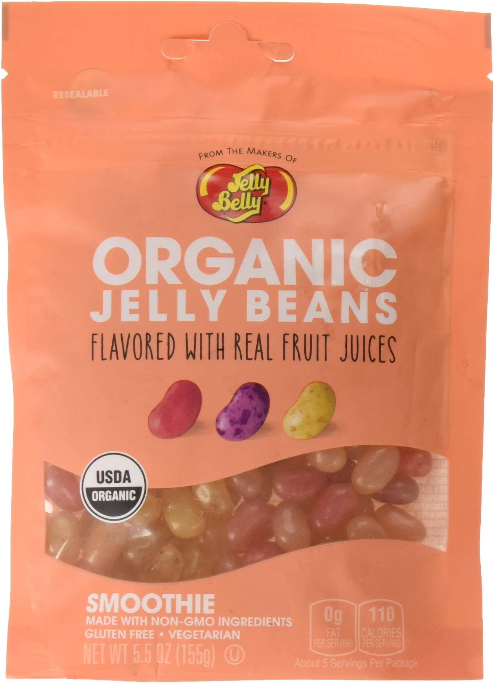 Jelly Belly Organic Smoothie Jelly Beans, 5 Fruit Smoothie Flavors, 5.5-oz