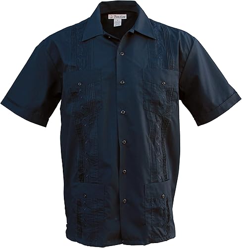 Foxfire Men's Casual Guayabera Cuban Shirt Regular, Big & Tall Sizes, Short Sleeve Pockets Cotton Blend