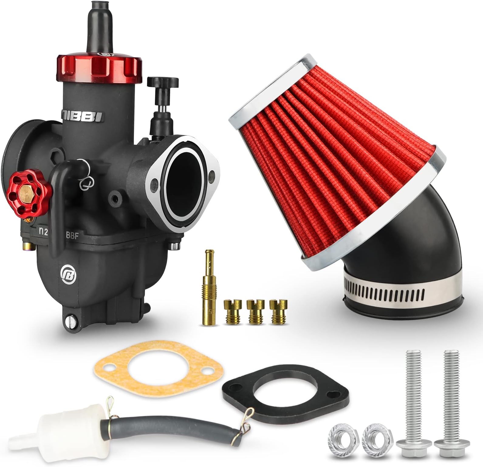 NIBBI PE28 Carburetor with 48mm Air Filters Kit,PE28mm FL Motorcycle Carb Fit for 200cc-250cc Dirt Bike Pit Bike Apollo TaoTao Lifan Kayo Honda SSR Motor