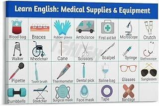 Hospital Equipment List Chart Poster Medical Educational Wall Art (2) Canvas Painting for Living Room Bedroom Decor 30x20inch(75x50cm) Frame-style