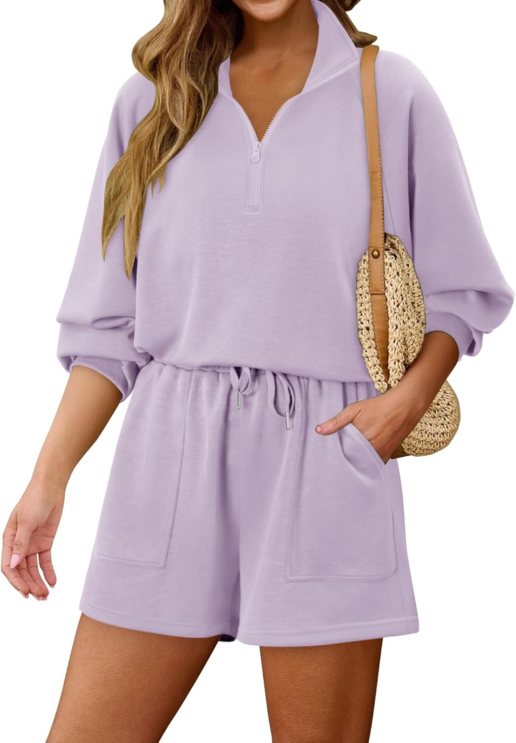 KISSMODA 2 Piece Sets for Women Sweatsuit Casual Tracksuits Long Sleeve Tops and Shorts 2025 Lounge Outfits