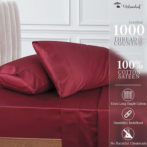 Miniatura 2 de URBANHUT Juego de sábanas de 1000 hilos tamaño King de 1000 % algodón sólido, juego de ropa de cama de lujo para cama tamaño King, sábanas de hotel