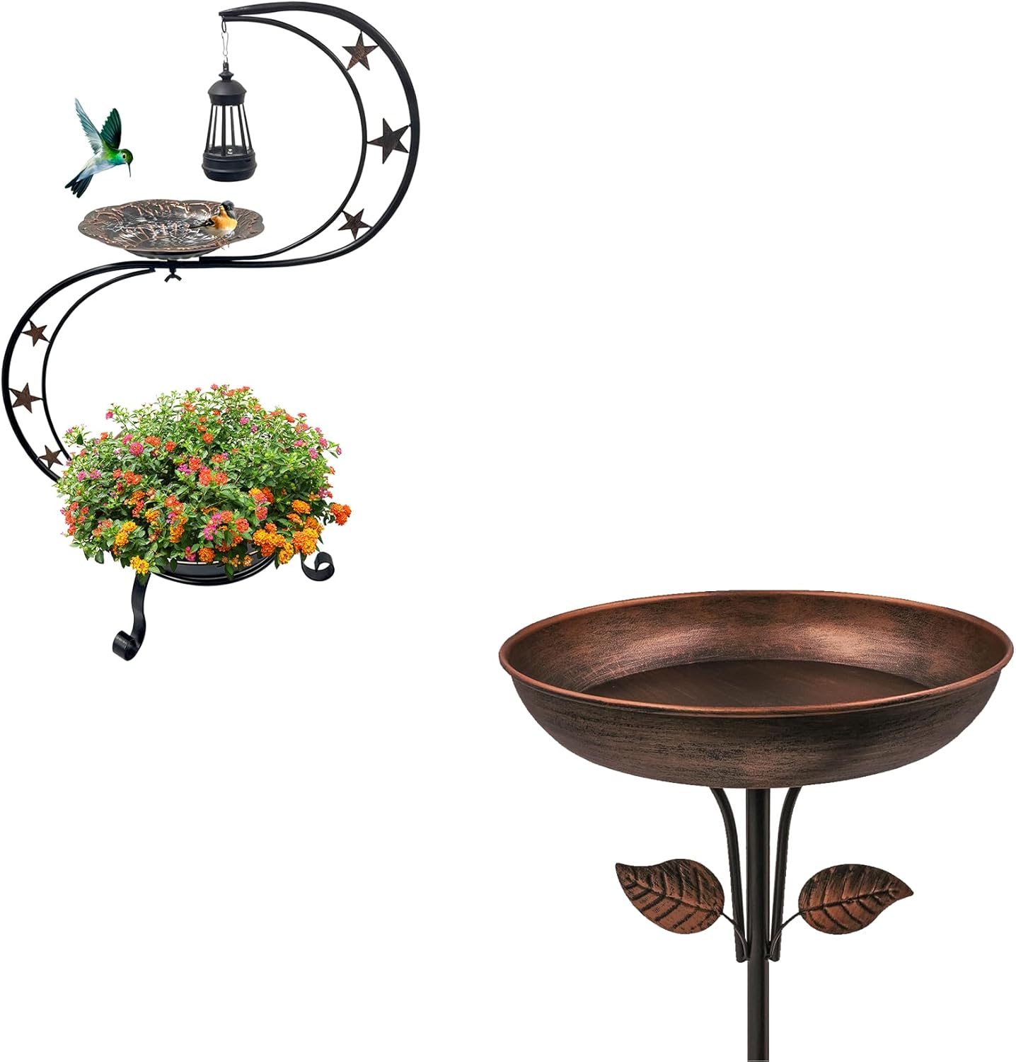 Solar Bird Bath for Outside, Vintage Metal Bath Bowl+12" Dia Bowl with Stable Upgrades Stake Birdbaths Standing Birdbaths Flower Planter for Garden Yard Lawn Decor