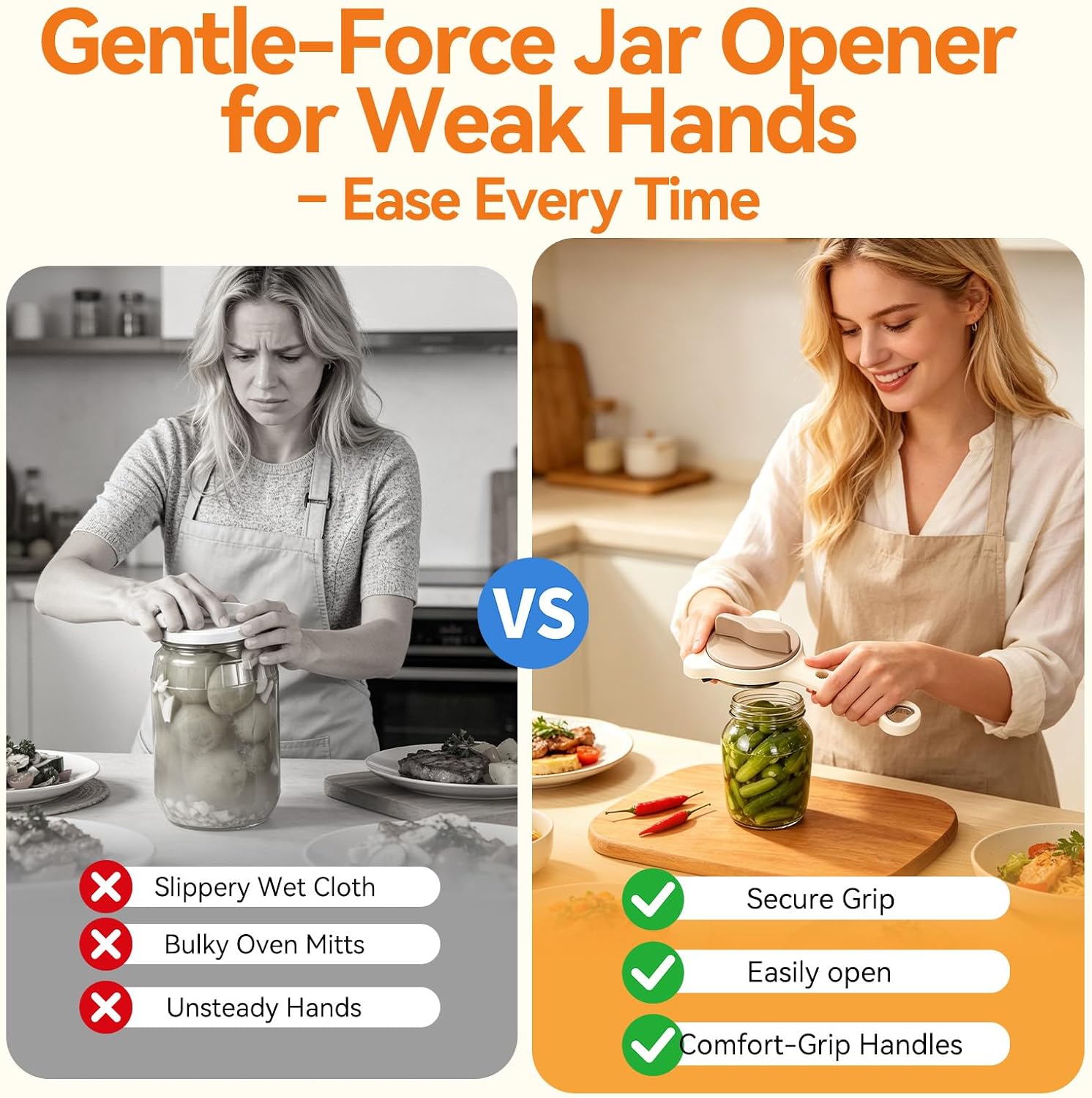 4-in-1 Multifunctional Jar and Bottle Opener, with Anti-Slip Pad, Adjustable for Weak Hands and Seniors, Easily Opens Jars, Bottle Caps, and Beer Caps, for Kitchen, Picnic, Camping（2 pack)
