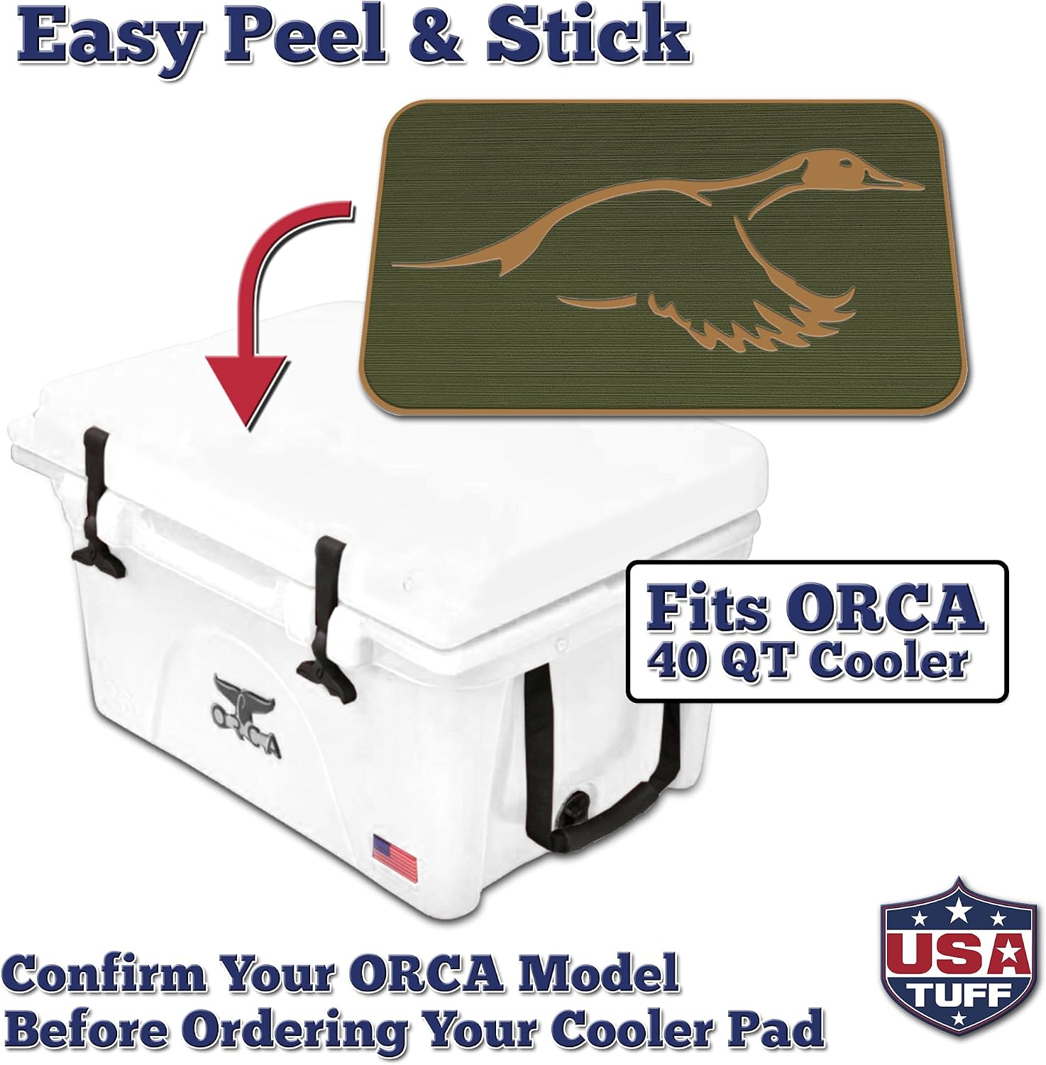 USATuff SeaDek EVA Mat Cooler Pad fits ORCA | Peel & Stick Application | Non Slip Comfort Accessories - Duck Solo Hunting Design (OliveGreen-Mocha)