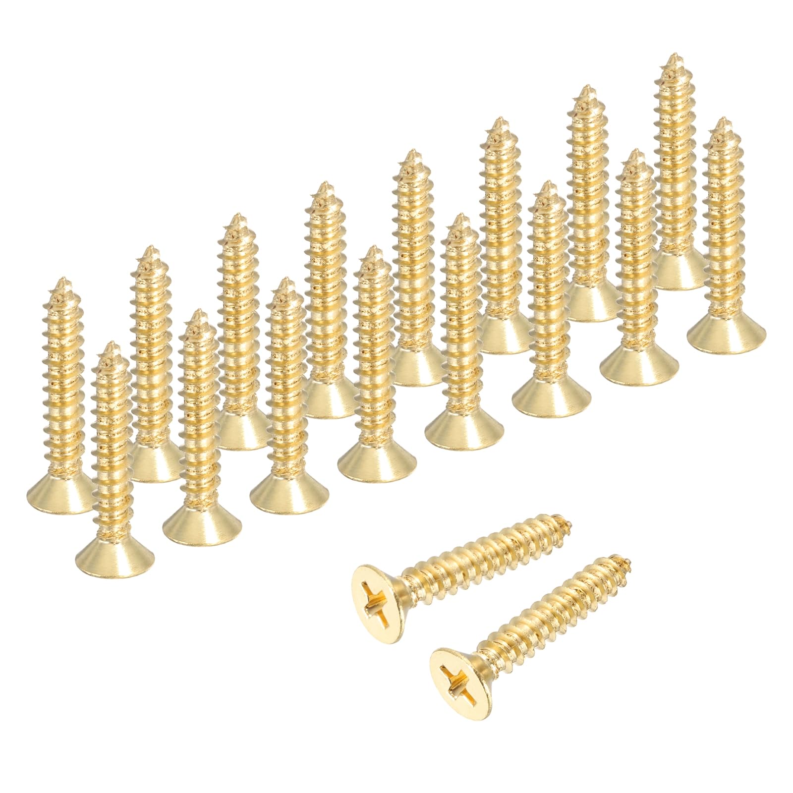 sourcing map Brass Phillips Wood Screws, M5 x 25mm Brass Phillips Flat Wood Screws Self-Tapping Furniture Connector for Door Hinges, Wood Crafts and DIY Projects,(Gold Tone, Pack of 18)