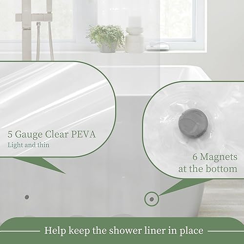 Miniatura 4 de Mrs Awesome Cortina de ducha transparente con 6 imanes, cortina de ducha de plástico PEVA impermeable para baño, tamaño estándar de 72 pulgadas,