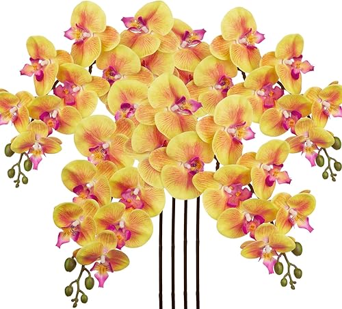 Vista 55 de DILATATA Orquídea Phalaenopsis floreciente de 31.5 pulgadas de alto, orquídea artificial de tacto real con 9 flores grandes, orquídeas falsas