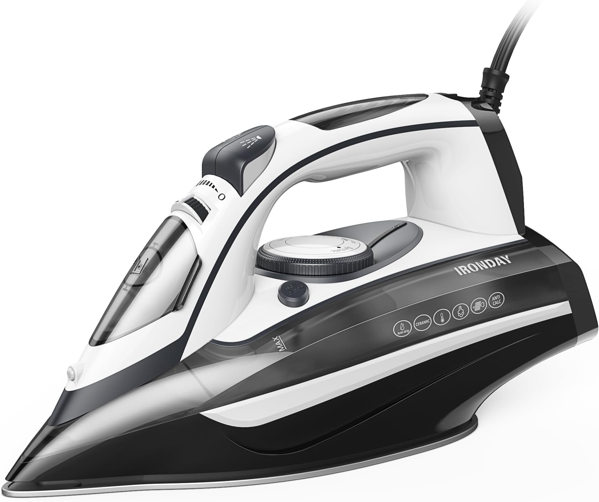 1700W Steam Iron for Clothes, Rapid Heating, 3-Way Auto-Off, Spray Mist, Steam Burst, 14.07oz Water Tank, Adjustable Thermostat Dial