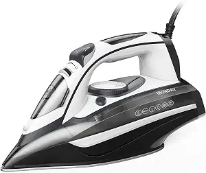 1700W Steam Iron for Clothes, Ceramic Coating Soleplate, Iron with Adjustable Thermostat Dial, Rapid Heating, 3-Way Auto-Off, Self-Cleaning, 14.07oz Water Tank Ironing Clothes for Home, Grey