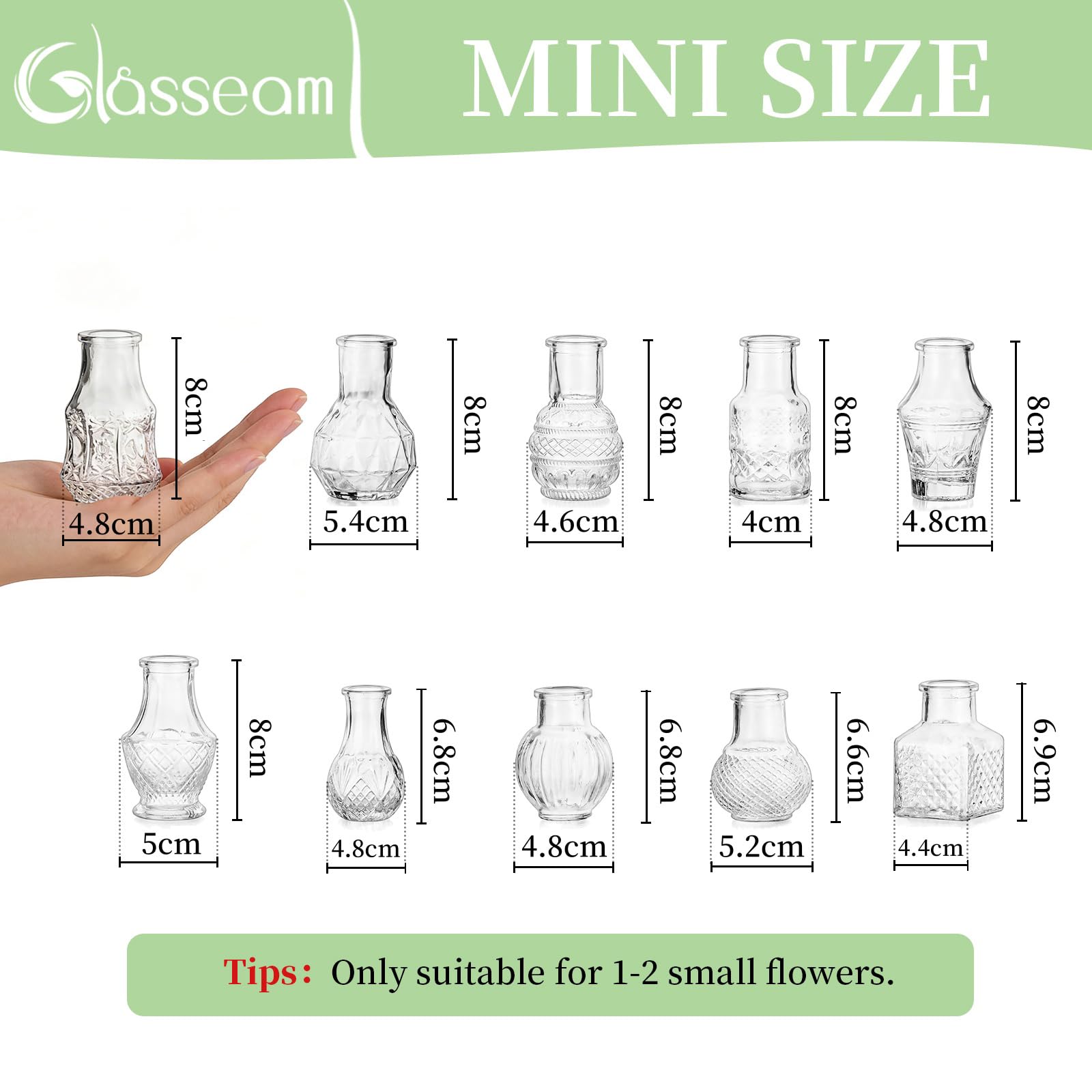 Glasseam Kleine Vasen Glas für Hochzeit: 40 Stück Mini Glasvase Klar Set | Vintage Blumenvase Klein, Tischdeko, Geburtstag Party, Wohnzimmer, Tisch, Home Deko