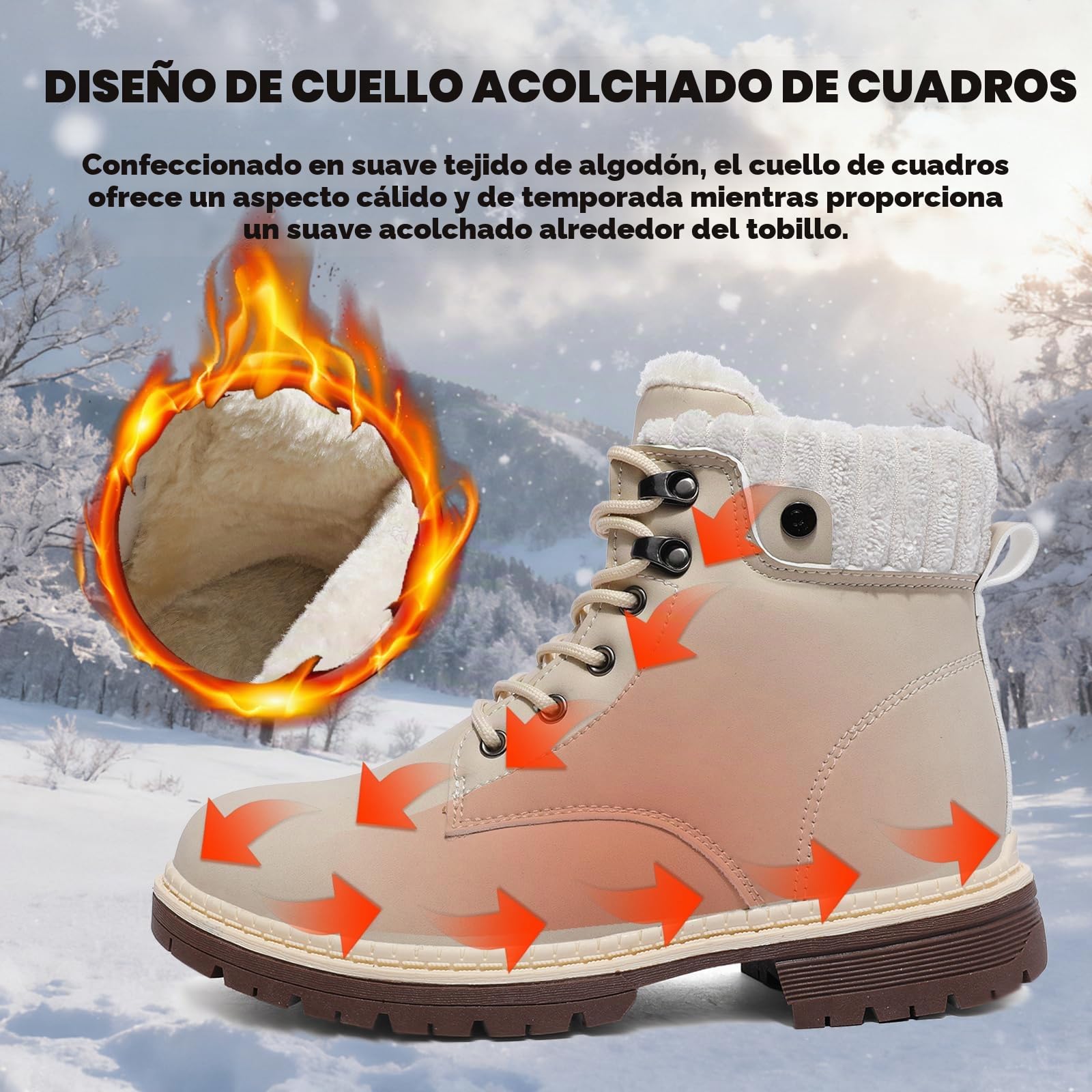 VTASQ Mujeres Senderismo Nieve Invierno Botas Impermeables Botines de Nieve Senderismo Botas Calientes Fur Forro Boots Outdoor Antideslizantes Trekking Zapatos Beige-1 39EU