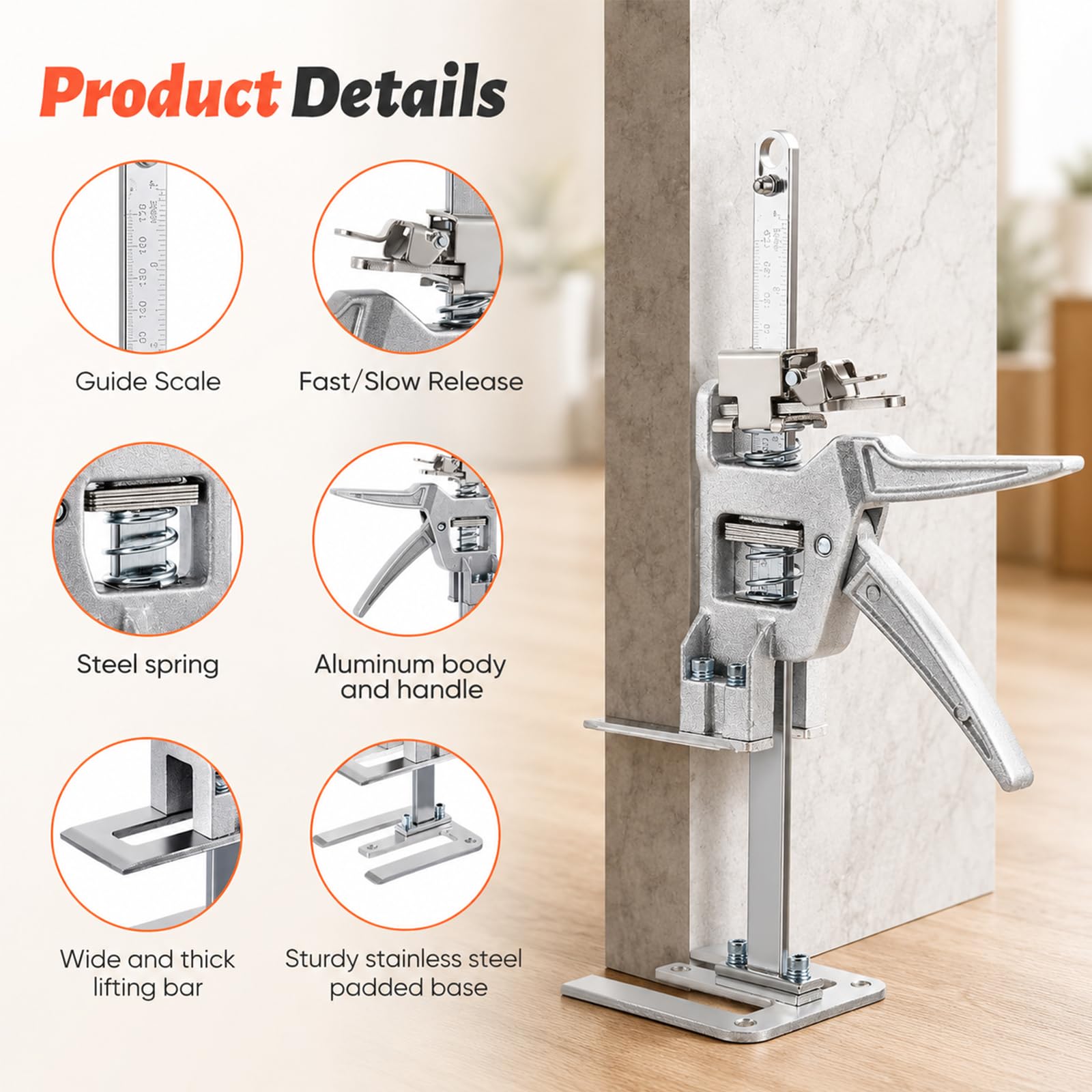 2 Stück Möbelheber, 30cm Ganzmetall Hebewerkzeug, 400kg Tragkraft, Höhenverstellbarer Hebearm mit Schnell- & Langsamfunktion, Montageheber für Türen, Möbel & Gipskartonplatten