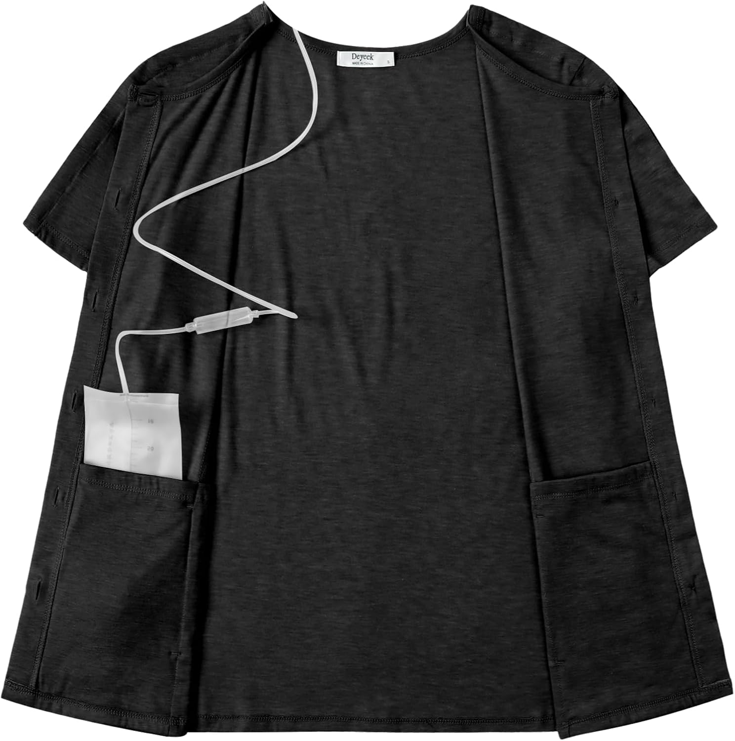 Deyeek Mastectomy Shirts with Drain Pockets Tear Away Side Shoulder Surgery Tops for Women Chemo Shirts for Port Access