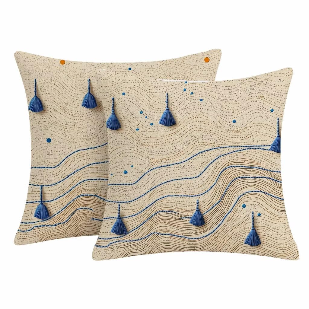 Housse coussin exterieur impermeable de haute qualite effet lin beige 60x60