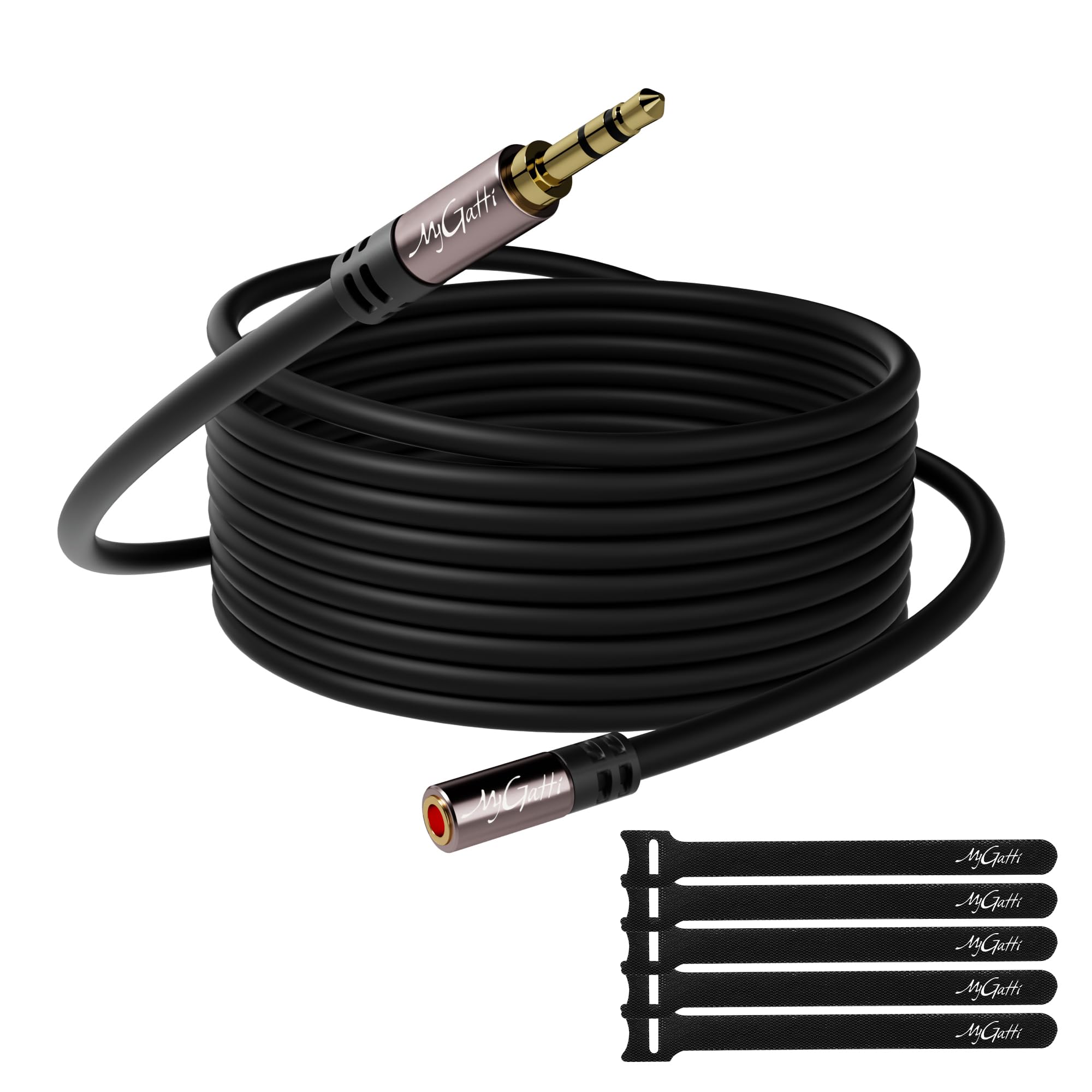 5m Câble d'extension stéréo jack 3,5 mm, rallonge audio mâle vers femelle, câble d'extension pour casque, noyau OFC, câble noir (avec 5 serre-câbles)