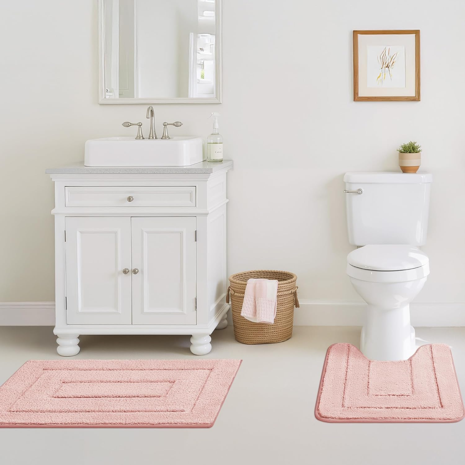 GRANNY SAYS Bathroom Rugs Sets 3 Piece, Soft Absorbent Microfiber Bath Mats for Bathroom Non Slip Washable, U-Shaped Toilet Bath Rugs for Tub Shower (Pink, 16" x 24" + 20" x 32" + U Shaped 20" x 24")