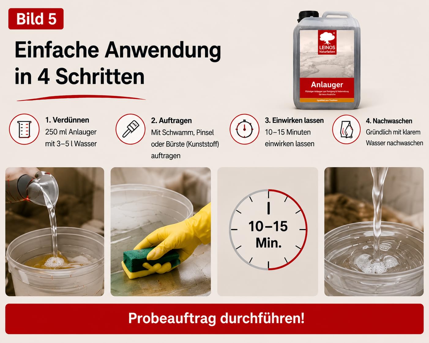 LEINOS 950 Anlauger 2,50 l – Reiniger & Untergrundvorbereitung für geölte, lackierte & latexgestrichene Flächen | entfernt Fett & Schmutz | für Öllack-Anstriche | ideal für unzugängliche Bereiche