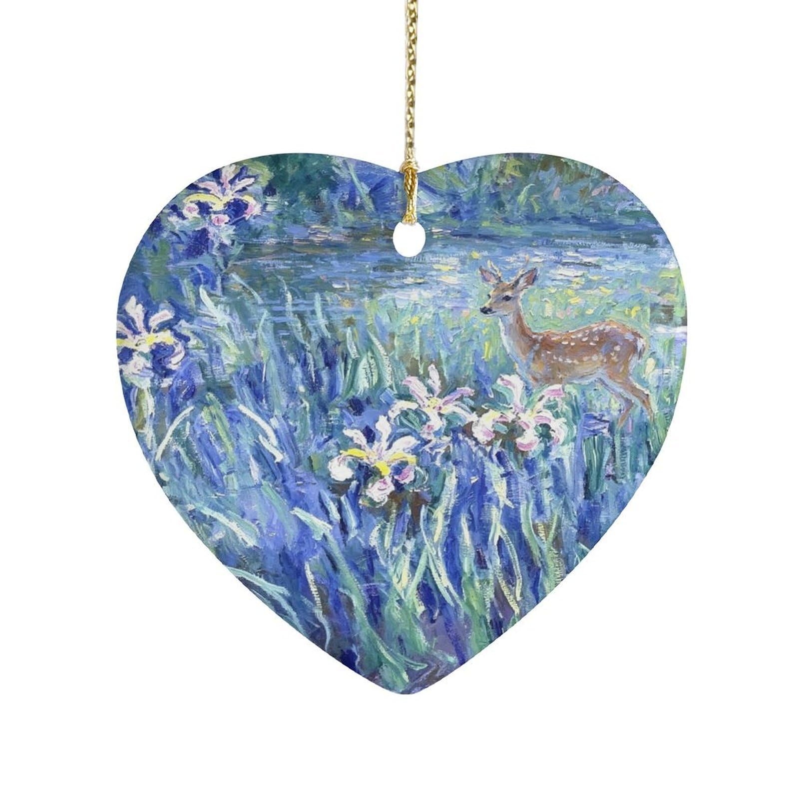 Fekiloot Style Deer Among The Flowers Ceramic Ornament Home Decor Keepsake