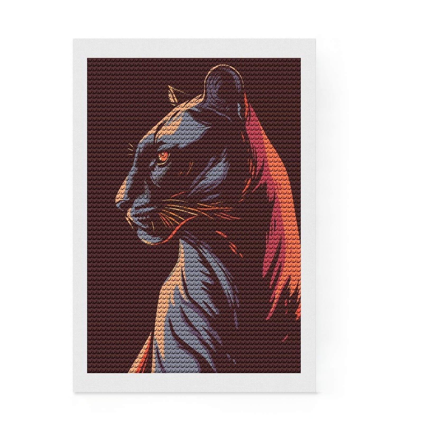 Junmoney Stylized Black Panther Portrait Diamond Style Art Kit 8"x12", Festive Home Decor, Stress Relief Craft, for Teens, Decor Project