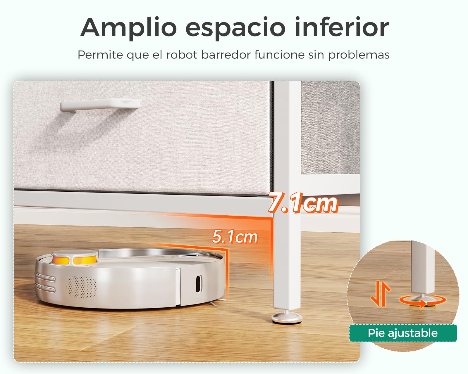 Coleshome Comoda Dormitorio con 7 Cajones de Tela, La Cajonera con una Robusta Estructura de Acero y Patas Ajustables, Ideal para Dormitorio y Salón. Medidas: 100 x 30 x 77 cm, Blanco