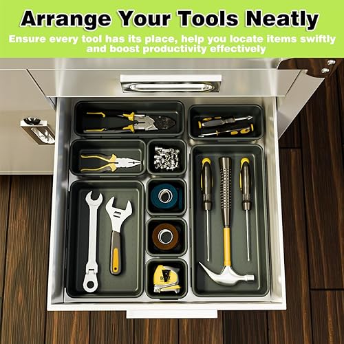 Miniatura 2 de BYCY Juego de 38 separadores de bandejas organizadoras de cajones de escritorio entrelazadas, separador organizador de escritorio negro de plástico,