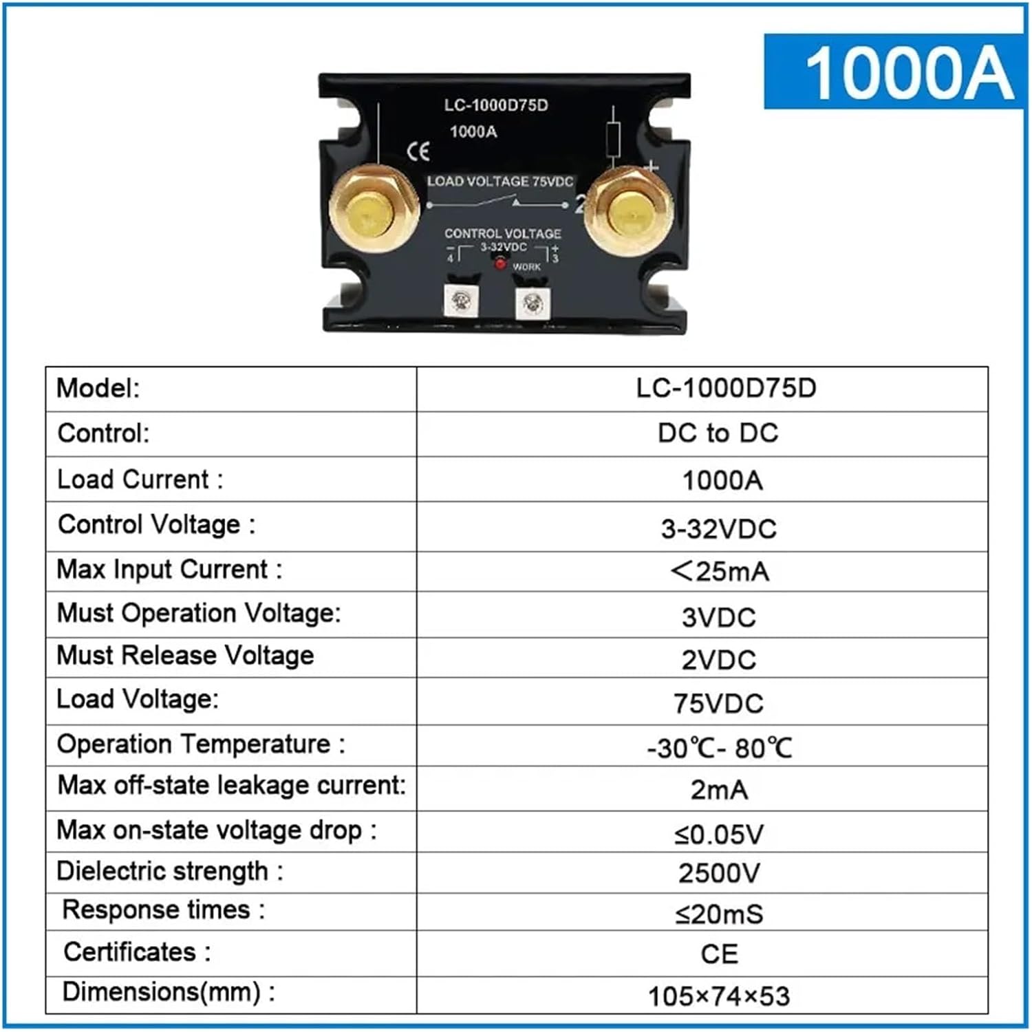 DC Control DC Solid State Relay 500A 1000A with Radiator SSR Heat Sink High Power Controller 3-32VDC LC-500D75D(Only Radiator)