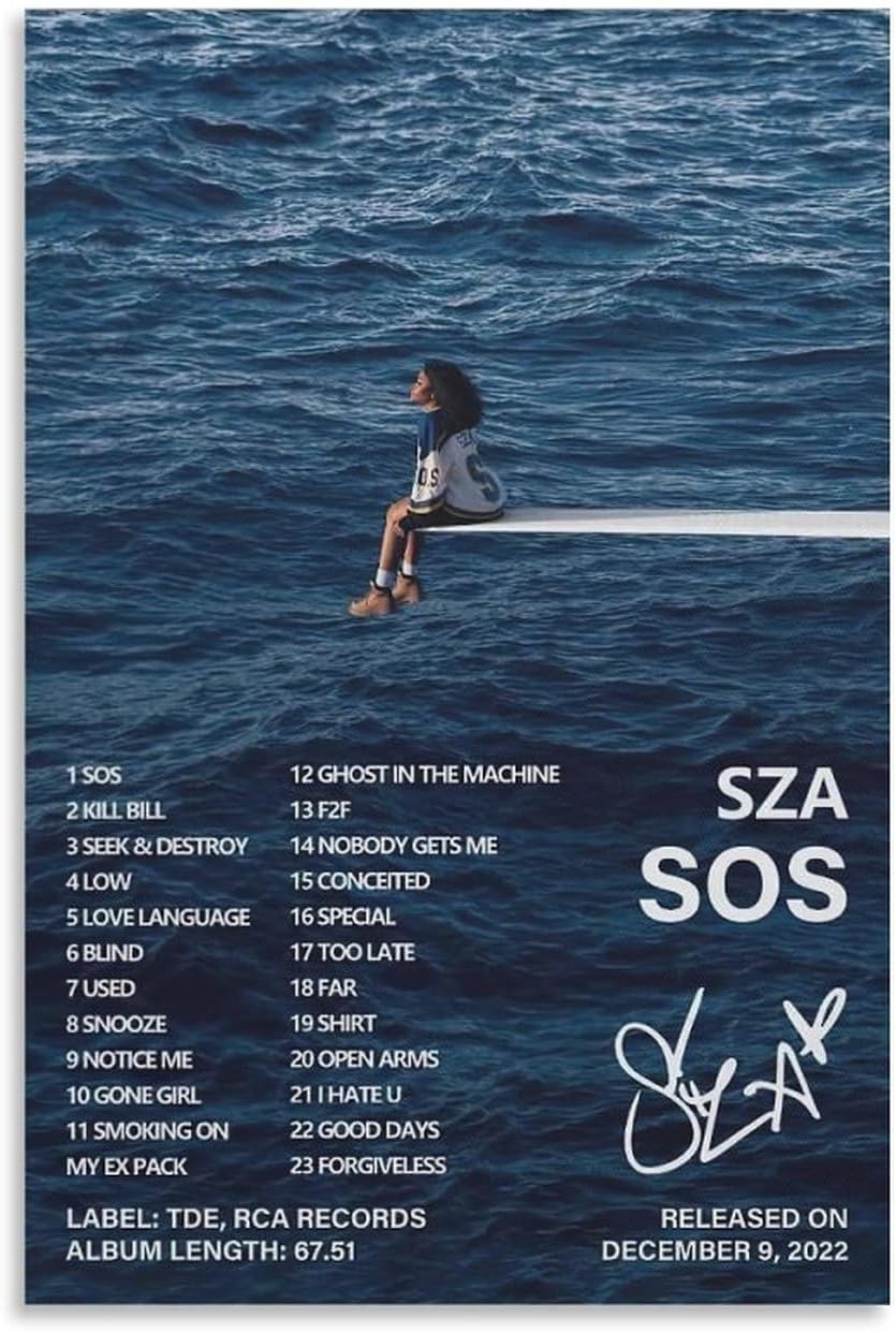 JHRktu Sza Poster Sos Cover Poster Canvas Wall Art Posters For Room Aesthetic And Decor Pictures For Living Room Bedroom Decor 08x12inch(20x30cm)