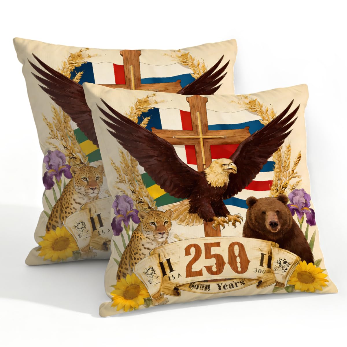 Outdoor Pillow Covers Waterproof Pillowcases 22x22in Set of 2 250th 4th of July Patriotic Animal Decorative Throw Cushion Case for Couch Sofa Garden Patio Furniture