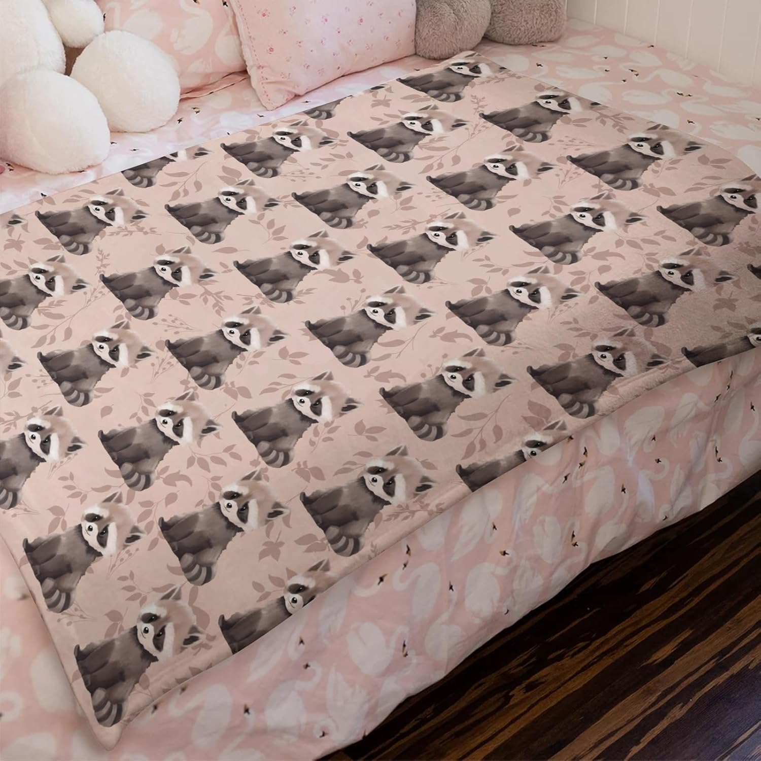 Cute Raccoon Leaves Baby Blanket for Boys Girls Baby Animal Flannel Soft Swaddle Blanket Receiving Blankets for Nursery Stroller Toddler Bed Baby Carseat Crib Daycare Playmat 40x50