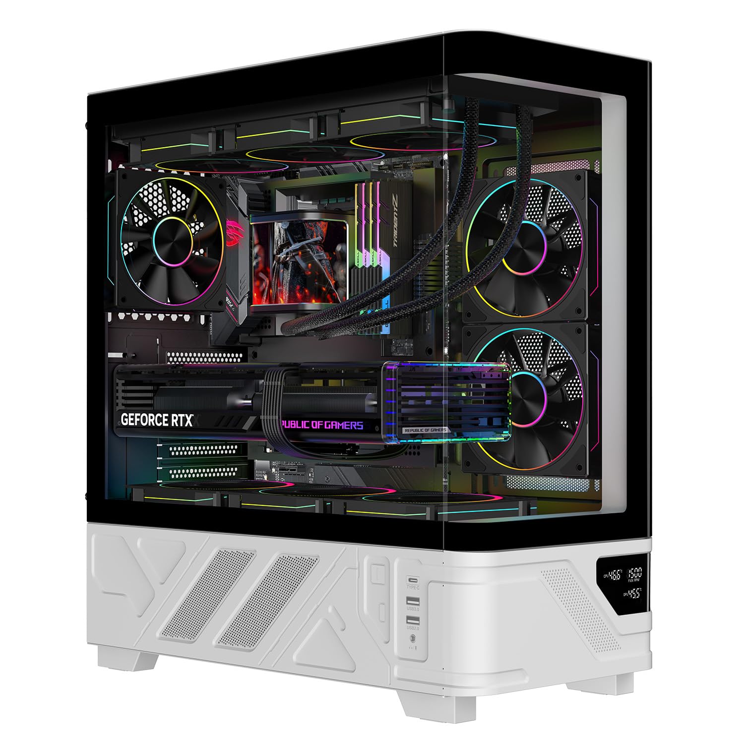 Itek Case Gaming NETRON CURVED - Tower ATXcon 3 Ventrole ARGB 12 cm incluse - 2xUSB3, Type-C - paratia frontale e laterale in vetro temp scuro - con Display digitale