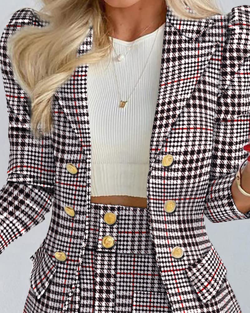 shownicer Tailleur Femme 2 Pièces Costume Ensemble Jupe Veste Blazer à Manches Longues Col V + Jupe Crayon Costume OL Bureau Chic Elégant Slim Fit pour Travail